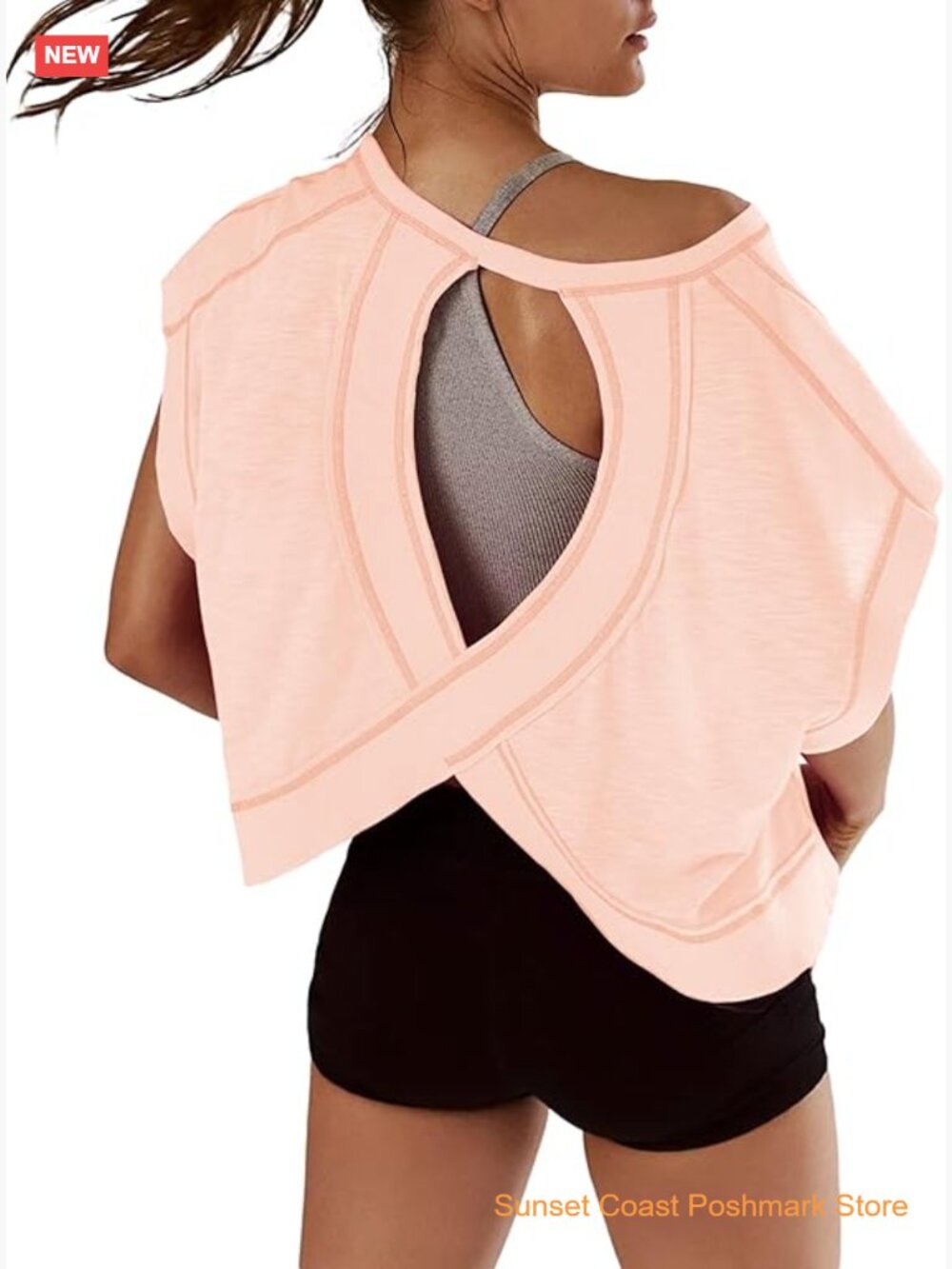 Womens Open Back Workout Crop Tops Short Sleeve Yoga Shirts